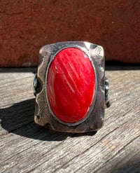 Image 3 of WL&A Rustic Bronze & Sterling Sponge Coral Thunderbird Signet - Sizes 9