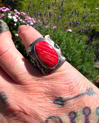 Image 5 of WL&A Rustic Bronze & Sterling Sponge Coral Thunderbird Signet - Sizes 9