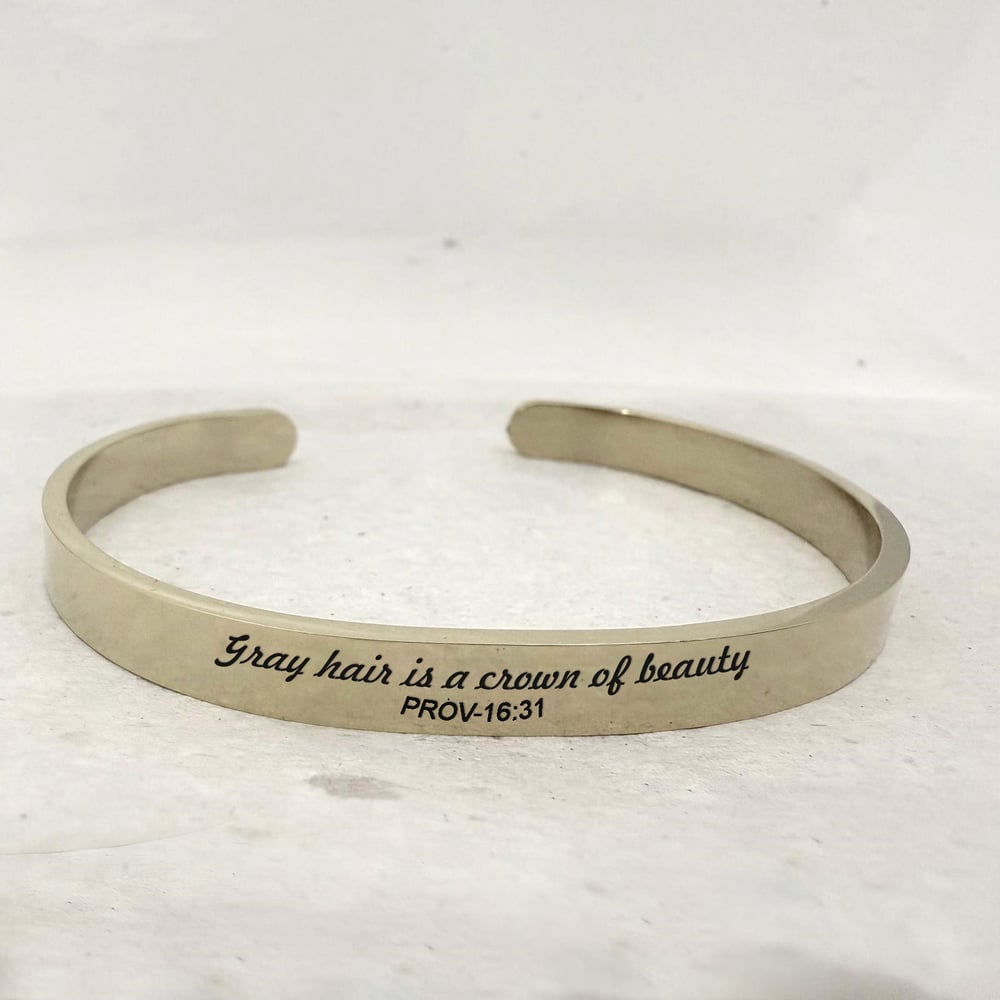 Image of Gray hair is a crown of beauty Prov 16:31 Bible Verse Bracelet Jewelry for Christians