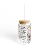 Image 2 of Personalized Floral Motivational Sipper Glass,  Inspirational Bible Verse Gift, Gift For Mom, Bir...