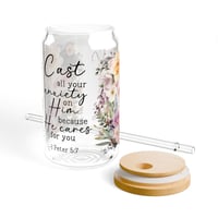 Image 3 of Personalized Floral Motivational Sipper Glass,  Inspirational Bible Verse Gift, Gift For Mom, Bir...