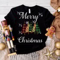 Image 1 of Leopard Print Christmas Trees With Merry Christmas Unisex Jersey Short Sleeve Tee
