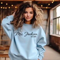 Image 2 of Personalized Mrs. Jackson Sweatshirt, Perfect Bridal Gift, Cozy Wedding Celebration Attire, Custo...