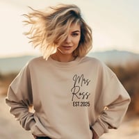 Image 2 of Personalized Bride Sweatshirt, Custom Wedding Gift, Bride Sweatshirt, Est. 2025 Apparel, Cozy Gif...