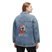Image 1 of Redeemed Christian Oversized Denim Jacket, Butterfly Design, Inspirational Women Jeans Jacket, Re...