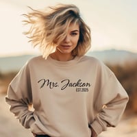 Image 4 of Personalized Mrs. Jackson Sweatshirt, Perfect Bridal Gift, Cozy Wedding Celebration Attire, Custo...