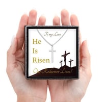Image 1 of Easter Cross Necklace, He Is Risen, Jesus Cross Necklace For Him, Our Redeemer Lives Christian Ne...