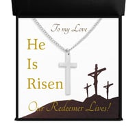 Image 2 of Easter Cross Necklace, He Is Risen, Jesus Cross Necklace For Him, Our Redeemer Lives Christian Ne...