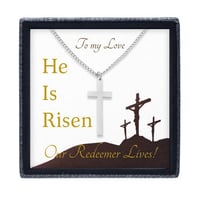Image 5 of Easter Cross Necklace, He Is Risen, Jesus Cross Necklace For Him, Our Redeemer Lives Christian Ne...