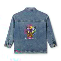 Image 4 of Redeemed Christian Oversized Denim Jacket, Butterfly Design, Inspirational Women Jeans Jacket, Re...
