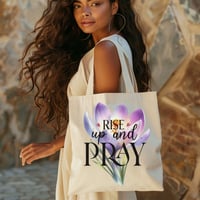 Image 1 of Christian Tote Bag, Rise And Pray Tote, Christian Tote, Wildflower Tote Bag, Library Tote, Gift F...