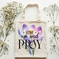 Image 2 of Christian Tote Bag, Rise And Pray Tote, Christian Tote, Wildflower Tote Bag, Library Tote, Gift F...