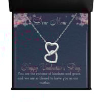 Image 1 of Dear Mom Necklace, Valentine's Day Interlocked Hearts Necklace Gift, Valentine's Day Gift For Mom...