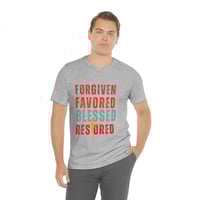 Image 2 of Forgiven Blessed, Restored Easter T-Shirt, Happy Easter Shirt, Religious Easter Apparel For Men. ...