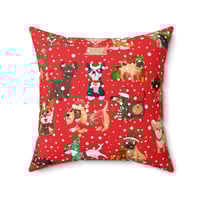 Image 1 of Dogs At Christmas Spun Polyester Square Pillow, Holiday Decor, Christmas Gift Idea for friends Or...