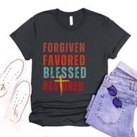 Image 4 of Forgiven Blessed, Restored Easter T-Shirt, Happy Easter Shirt, Religious Easter Apparel For Men. ...