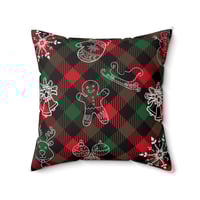 Image 1 of Christmas Plaid Spun Polyester Square Pillow, Christmas Home Decor Pillow