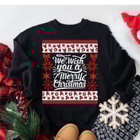 Image 1 of We Wish You a Merry Christmas Sweatshirt, Ugly Christmas Sweater, Women Ugly Christmas Sweater, U...