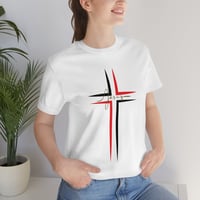 Image 3 of Red And Black Cross Jesus Unisex Jersey Short Sleeve Tee