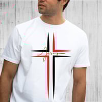 Image 4 of Red And Black Cross Jesus Unisex Jersey Short Sleeve Tee