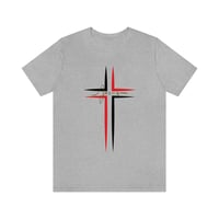 Image 5 of Red And Black Cross Jesus Unisex Jersey Short Sleeve Tee