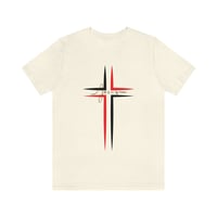 Image 6 of Red And Black Cross Jesus Unisex Jersey Short Sleeve Tee