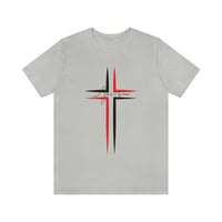 Image 7 of Red And Black Cross Jesus Unisex Jersey Short Sleeve Tee