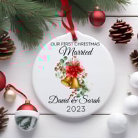 Image 1 of Our First Christmas Married 2023 Ornament, Personalized Christmas Ornament, Couple Names Christma...