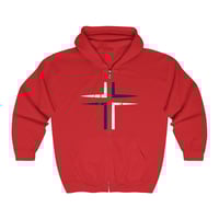 Image 1 of Jesus White And Blue Cross Christmas Unisex Heavy Blend Full Zip Hooded Sweatshirt, Christian Chr...