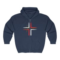 Image 1 of Jesus Red And White Cross Christmas Unisex Heavy Blend Full Zip Hooded Sweatshirt, Christian Chri...