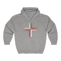 Image 1 of Red and White Cross Hoodie Sweatshirt, Jeus Text Hoodie, Inspiring, Christian Hoodie Unisex Heavy...