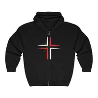 Image 2 of Red and White Cross Hoodie Sweatshirt, Jeus Text Hoodie, Inspiring, Christian Hoodie Unisex Heavy...
