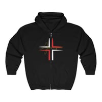 Image 2 of Jesus Red And White Cross Christmas Unisex Heavy Blend Full Zip Hooded Sweatshirt, Christian Chri...