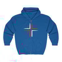 Image 3 of Jesus Red And White Cross Christmas Unisex Heavy Blend Full Zip Hooded Sweatshirt, Christian Chri...