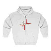 Image 4 of Jesus Red And White Cross Christmas Unisex Heavy Blend Full Zip Hooded Sweatshirt, Christian Chri...