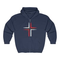 Image 4 of Red and White Cross Hoodie Sweatshirt, Jeus Text Hoodie, Inspiring, Christian Hoodie Unisex Heavy...
