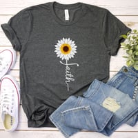 Image 4 of Personalized Faith T-Shirt, Christian Shirt, Religious Tee, Sunflower Faith shirt, Christian Appa...