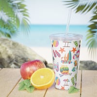 Image 1 of Beach Themed Plastic Tumbler with Straw