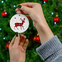 Image 1 of Red Plaid Christmas Ceramic Ornament, Vintage Christmas Truck Ceramic Ornament, Holiday Gift Idea...