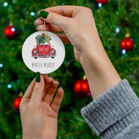 Image 1 of Winter Vibes Christmas Ceramic Ornament, Vintage Christmas Truck Ceramic Ornament, Holiday Gift I...