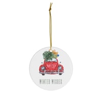 Image 2 of Winter Vibes Christmas Ceramic Ornament, Vintage Christmas Truck Ceramic Ornament, Holiday Gift I...