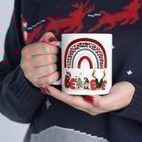 Image 1 of Believe Christmas Mug, Retro Christmas Rainbow Mug, Christmas Coffee Mug, Holiday Gift Idea, Gift...