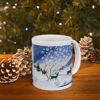 Image 1 of Plaid Reindeers In Winter Christmas 11 oz Ceramic Mug, Holiday Coffee Mug, Gift For Her, Christma...