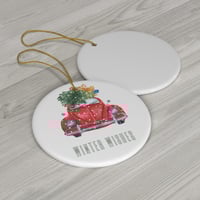 Image 3 of Winter Vibes Christmas Ceramic Ornament, Vintage Christmas Truck Ceramic Ornament, Holiday Gift I...