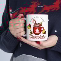 Image 1 of Warm Wishes And Hot Chocolat Christmas Mug, Holiday Gift Idea, Christmas Coffee Ceramic Mug 11oz