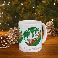 Image 10 of Christmas Santa With Reindeers 11 oz Ceramic Mug, Christmas Gift Idea, Holiday Coffee Ceramic Mugs.