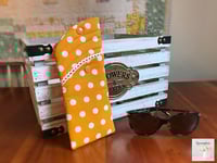 Image 2 of Orange with White Polka Dotted Eyeglass sunglass case with double side pockets and snap cl-70284b98