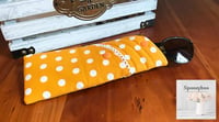 Image 4 of Orange with White Polka Dotted Eyeglass sunglass case with double side pockets and snap cl-70284b98