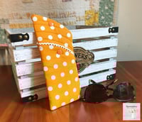 Image 5 of Orange with White Polka Dotted Eyeglass sunglass case with double side pockets and snap cl-70284b98