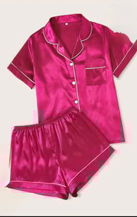 Image 1 of Pink Satin Cardigan Pajama Set